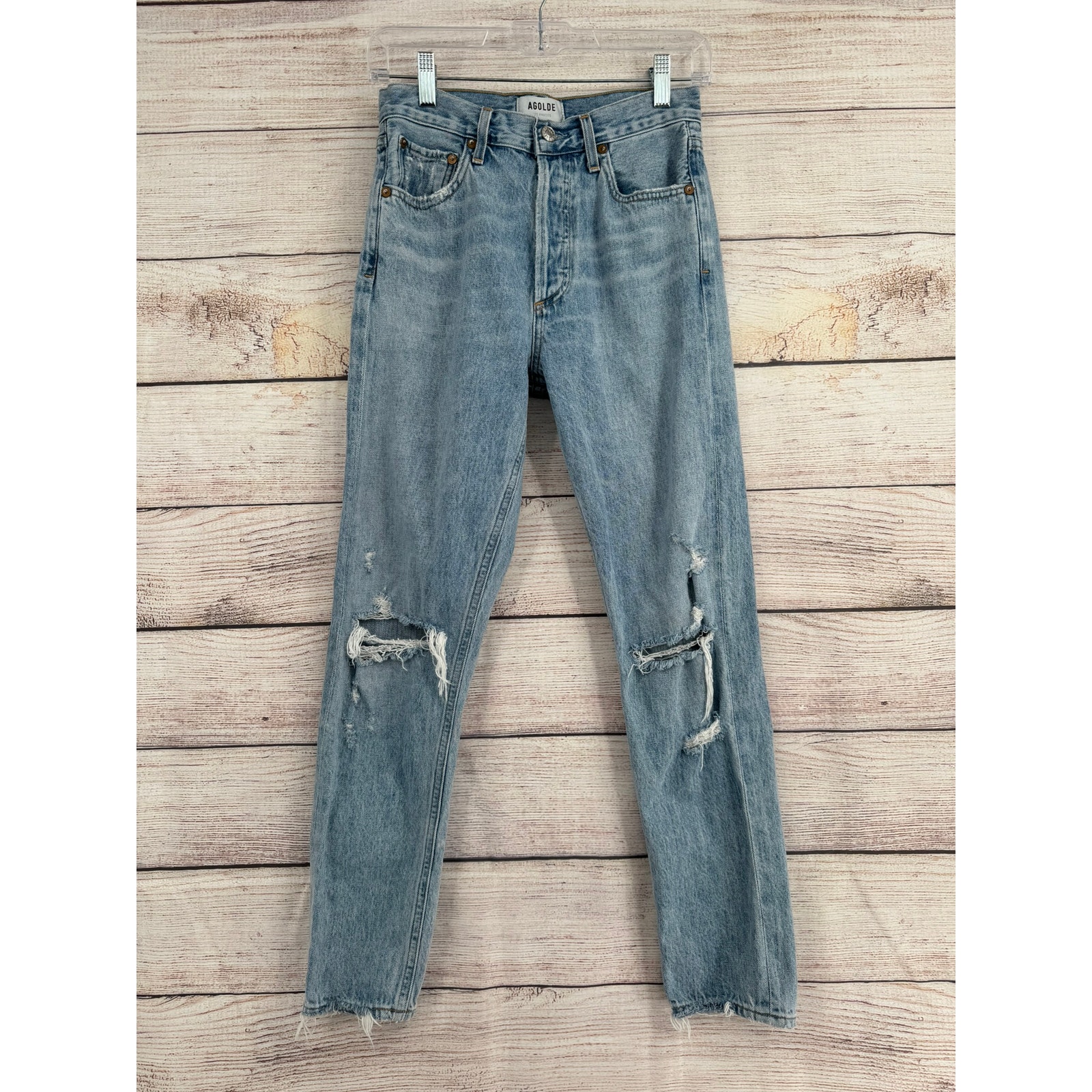 Agolde Jamie High Rise Classic Jeans Womens 24 Blue Light Wash Denim